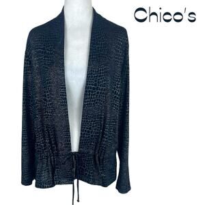 Chico’s Black With Metallic Silver Animal Print Party Event Jacket NWT Size 8